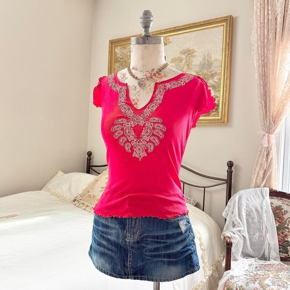 pink fairy beaded top  Y2K xoxo pink embellished‎ top size medium